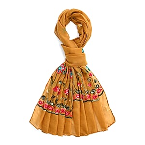 La Marey Mustard Yellow Embroidered Scarf