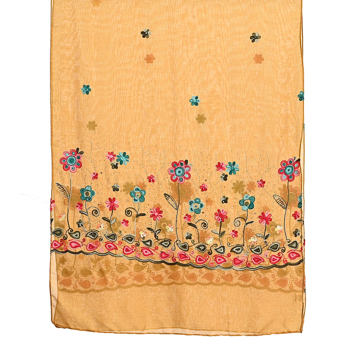 La Marey Mustard Yellow Embroidered Scarf image number 1