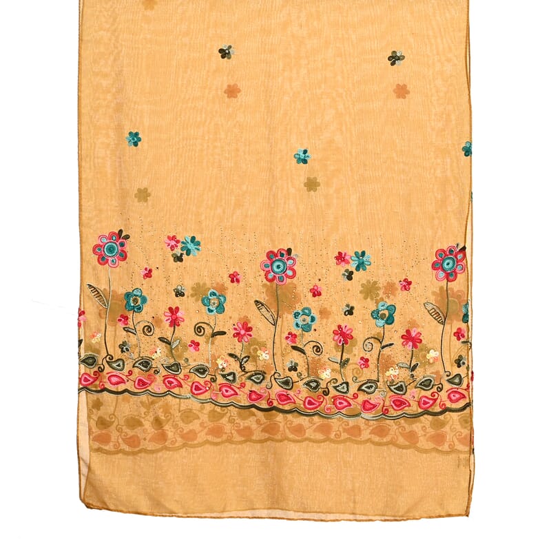 La Marey Mustard Yellow Embroidered Scarf