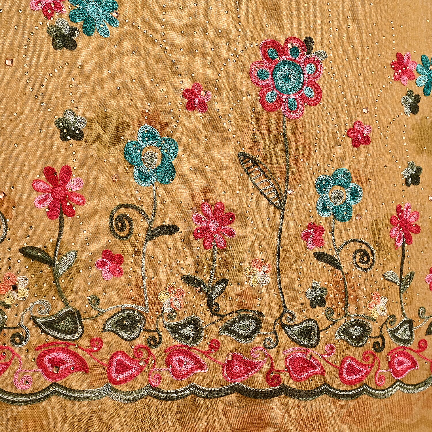 La Marey Mustard Yellow Embroidered Scarf
