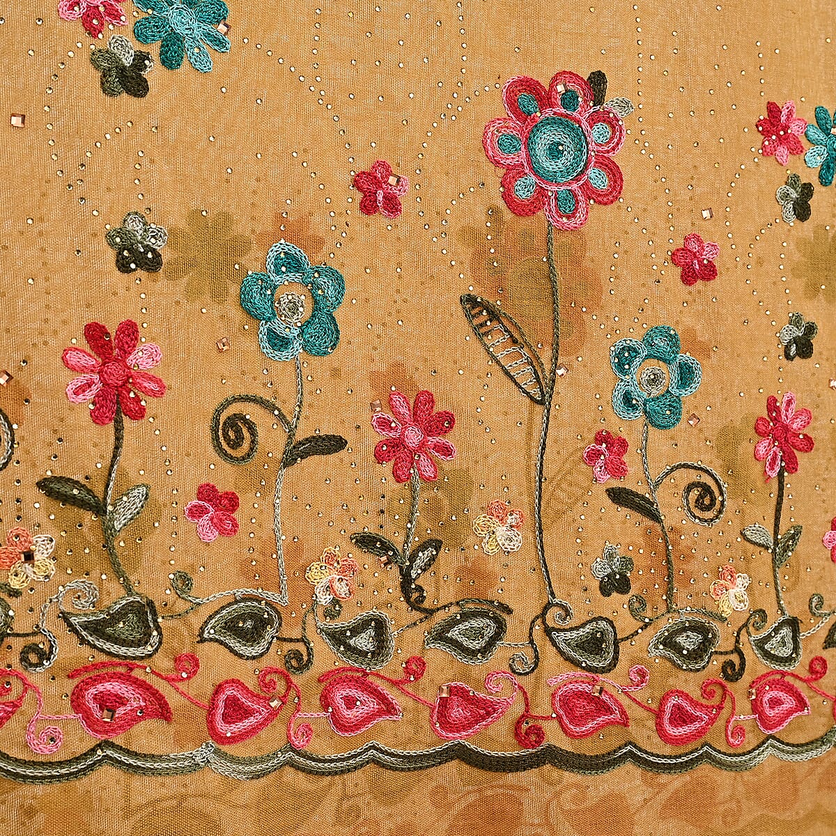 La Marey Mustard Yellow Embroidered Scarf image number 2