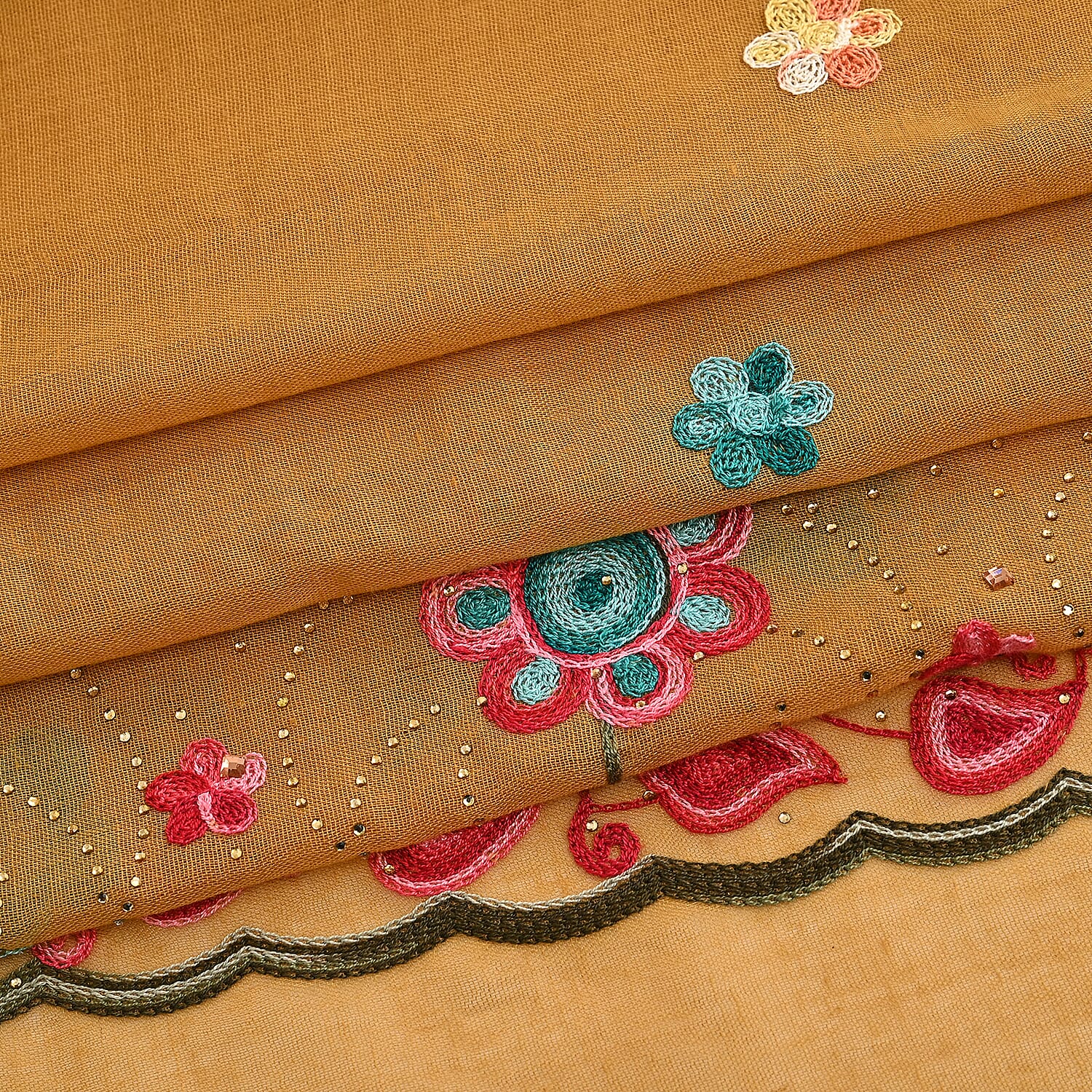 La Marey Mustard Yellow Embroidered Scarf