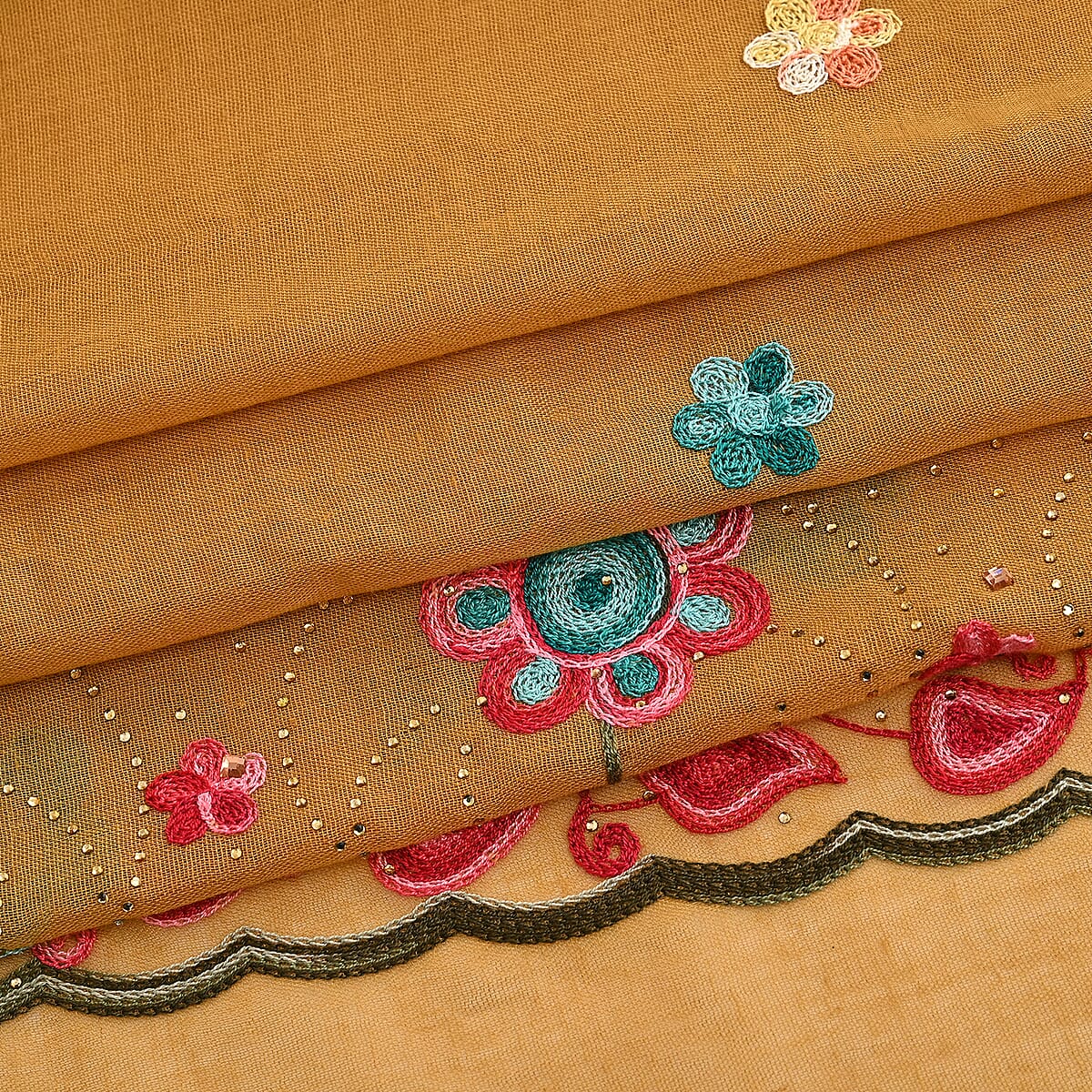 La Marey Mustard Yellow Embroidered Scarf image number 3