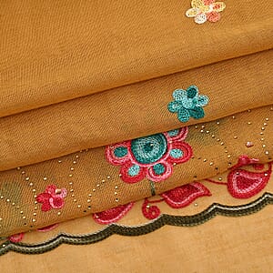 La Marey Mustard Yellow Embroidered Scarf