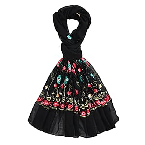 La Marey Black Embroidered Scarf