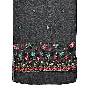 La Marey Black Embroidered Scarf