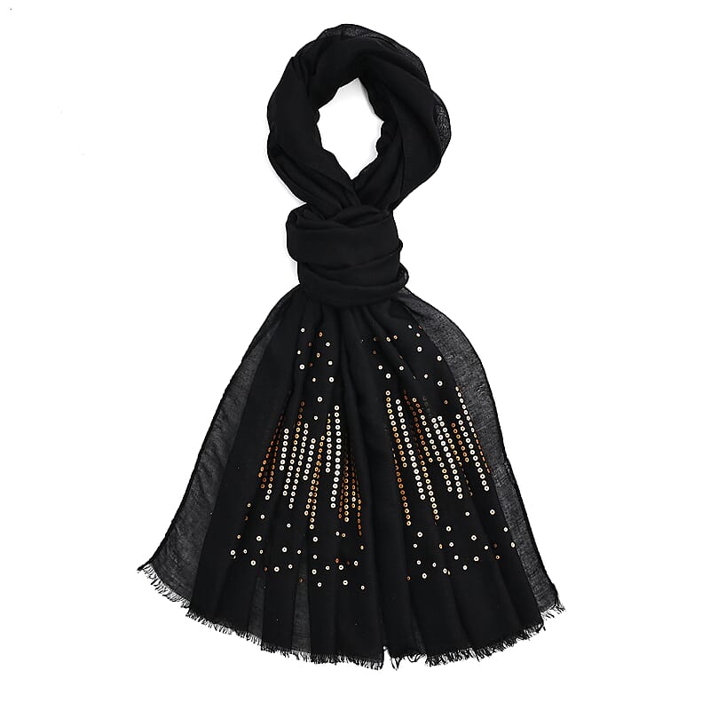 La Marey Striking Black Sequined Scarf