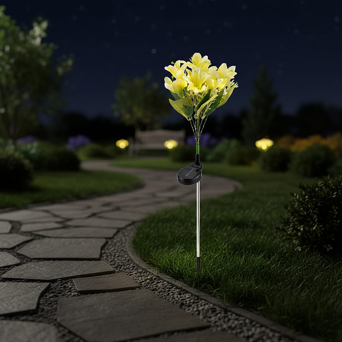 Livmore Yellow Lily Flower Solar Lights with 7 Heads image number 1