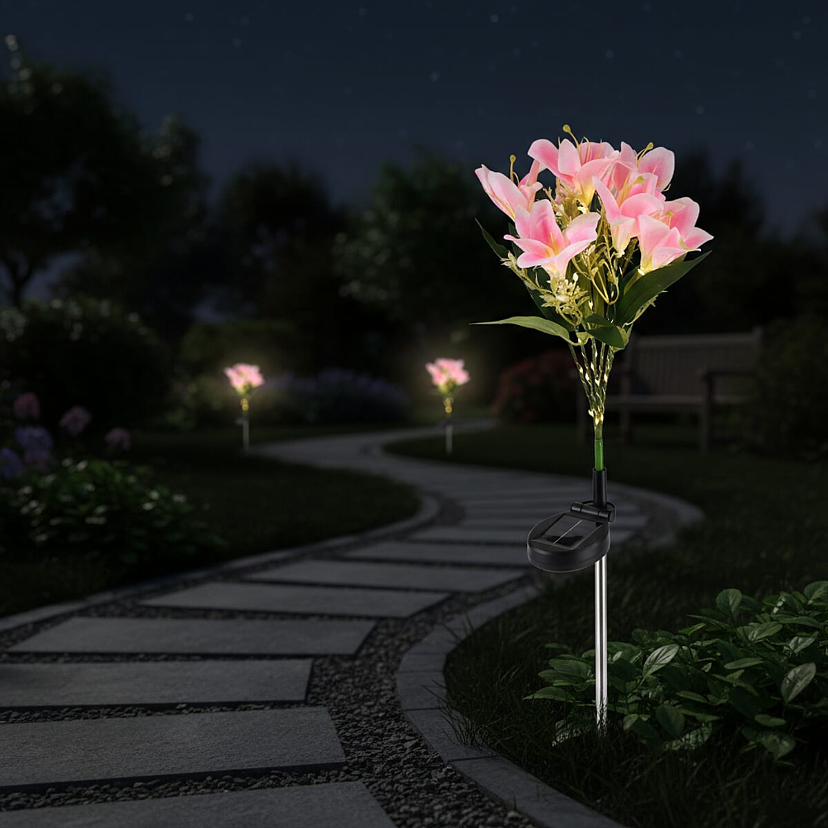 Livmore Pink Lily Flower Solar Lights with 7 Heads image number 1