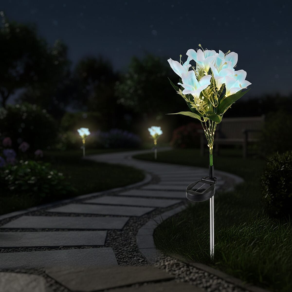 Livmore Blue Lily Flower Solar Lights with 7 Heads image number 1