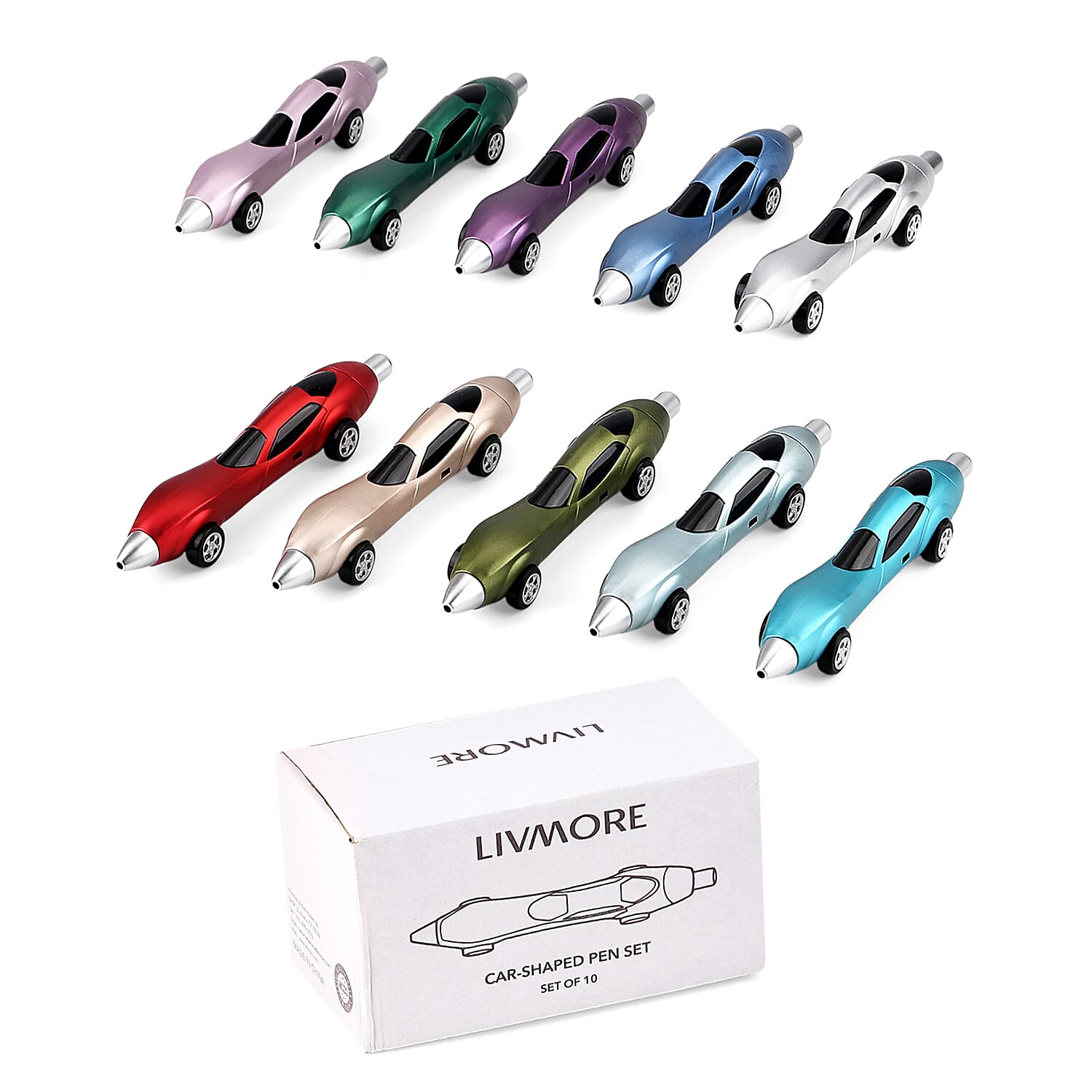 Livmore Set of 10 Multi Color Car Shaped Pen