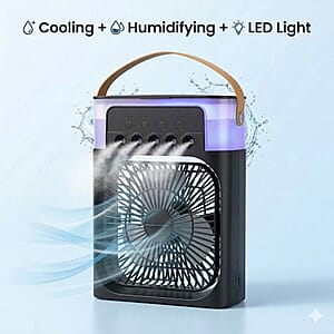 Livmore Black Multifunctional 5 Hole Humidifier Fan with Handle and Flashing Light