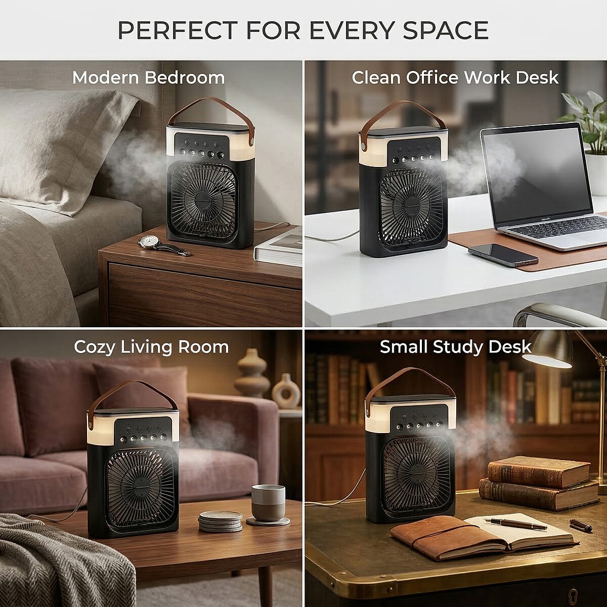 Livmore Black Multifunctional 5 Hole Humidifier Fan with Handle and Flashing Light image number 2