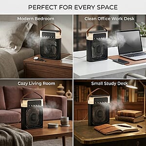Livmore Black Multifunctional 5 Hole Humidifier Fan with Handle and Flashing Light