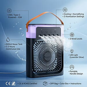 Livmore Black Multifunctional 5 Hole Humidifier Fan with Handle and Flashing Light
