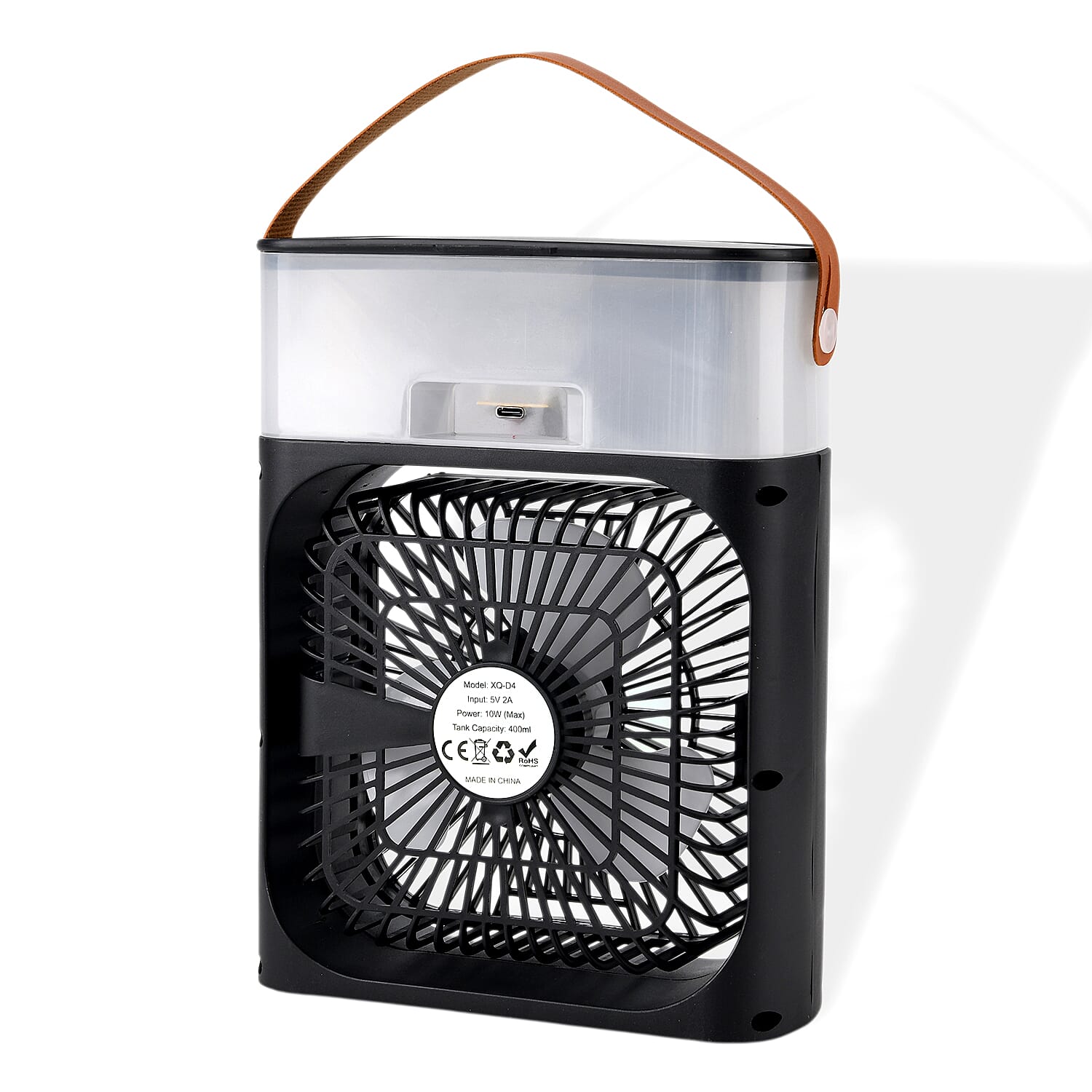 Livmore Black Multifunctional 5 Hole Humidifier Fan with Handle and Flashing Light