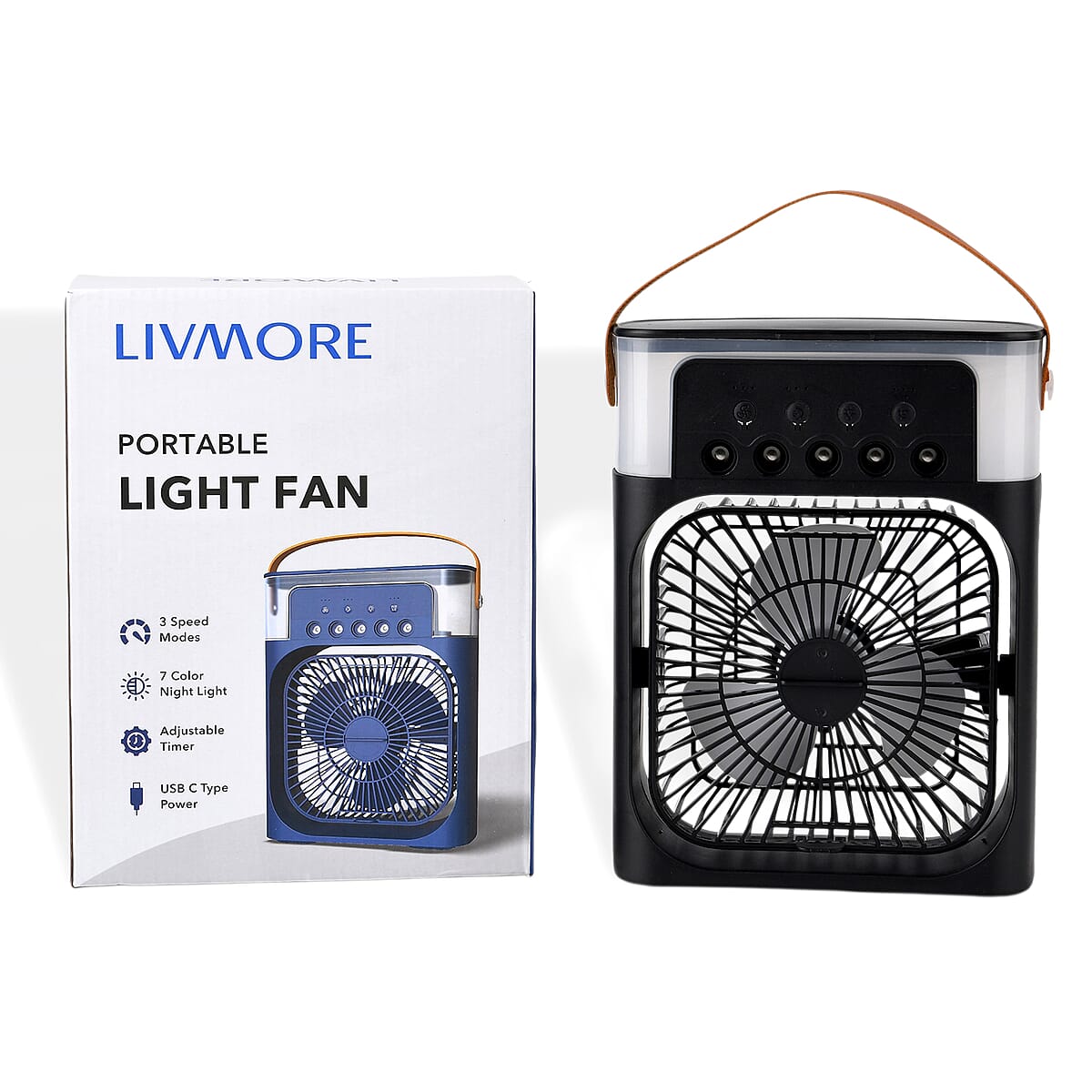 Livmore Black Multifunctional 5 Hole Humidifier Fan with Handle and Flashing Light image number 7