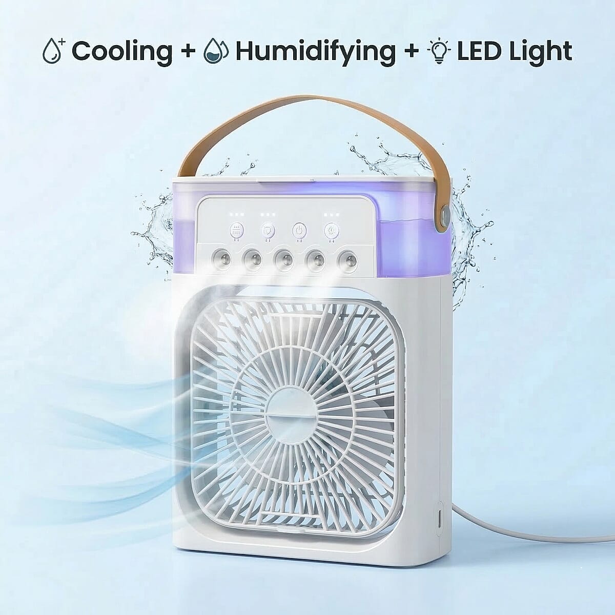 Livmore White Multifunctional 5 Hole Humidifier Fan with Handle and Flashing Light image number 1
