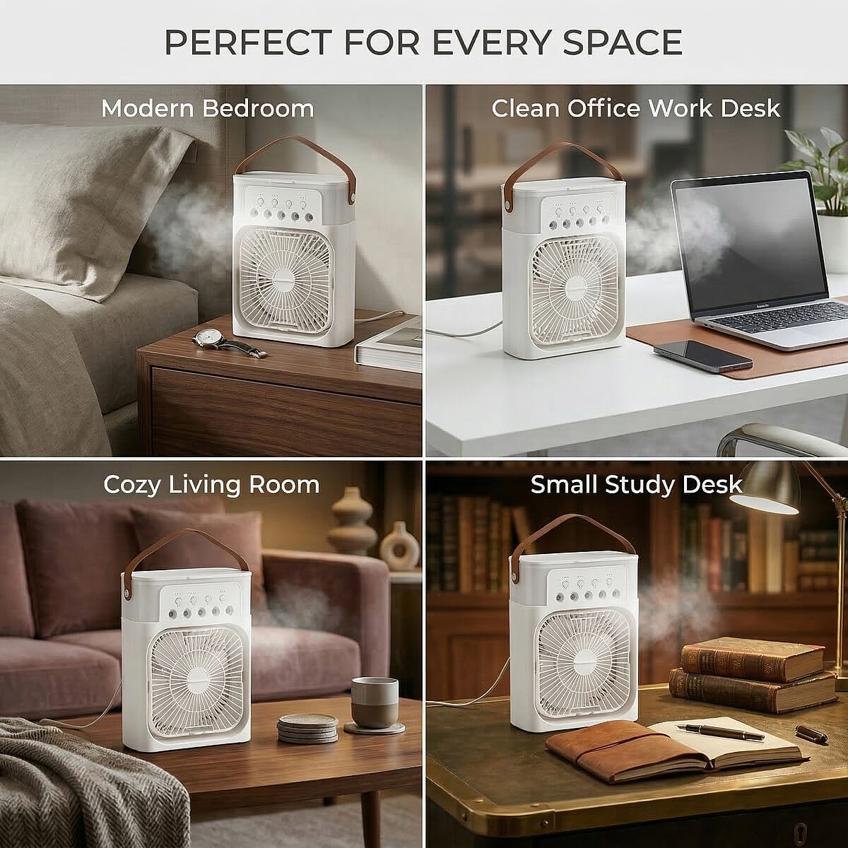 Livmore White Multifunctional 5 Hole Humidifier Fan with Handle and Flashing Light image number 2