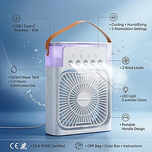 Livmore White Multifunctional 5 Hole Humidifier Fan with Handle and Flashing Light