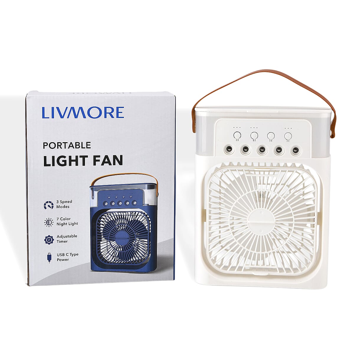 Livmore White Multifunctional 5 Hole Humidifier Fan with Handle and Flashing Light image number 7