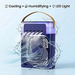 Livmore Blue Multifunctional 5 Hole Humidifier Fan with Handle and Flashing Light