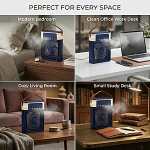 Livmore Blue Multifunctional 5 Hole Humidifier Fan with Handle and Flashing Light