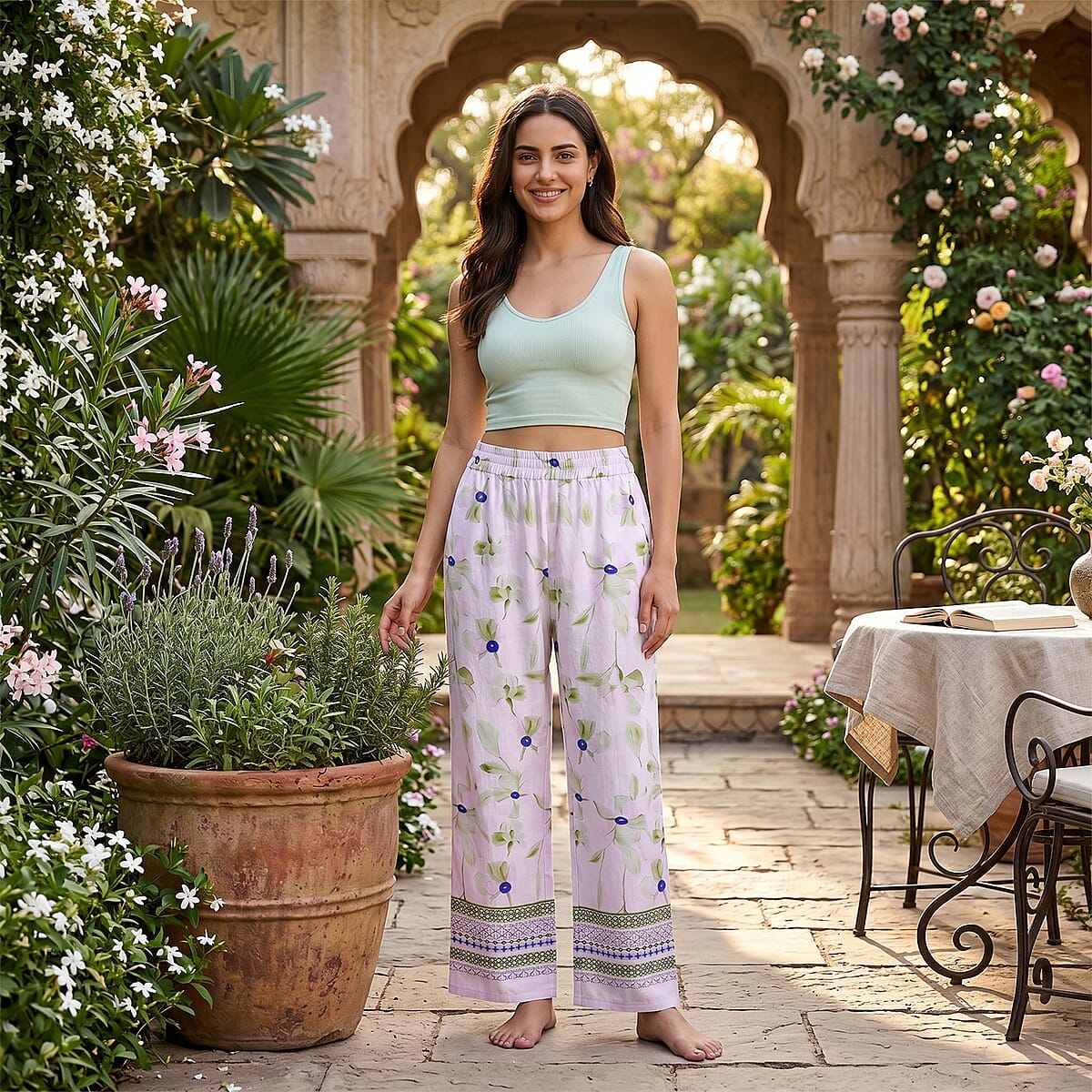 La Marey Green Breezy Printed Pants - One Size Fits Most image number 1