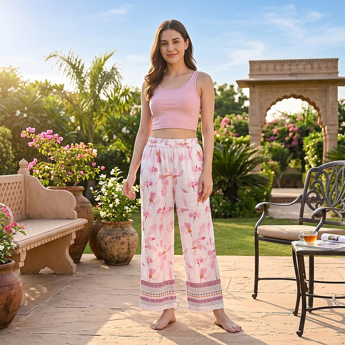 La Marey Pink Breezy Printed Pants - One Size Fits Most image number 1