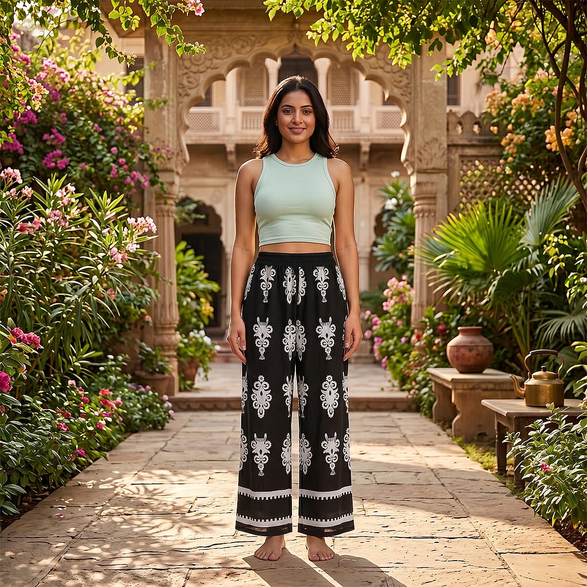 La Marey Black Breezy Printed Pants - One Size Fits Most image number 1