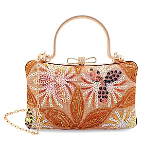 La Marey Orange Faux Leather Sequin Phone Bag with Shoulder Strap