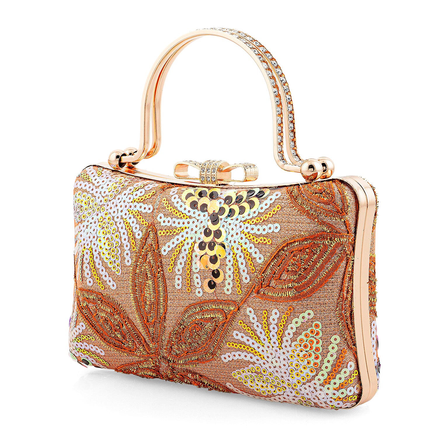 La Marey Orange Faux Leather Sequin Phone Bag with Shoulder Strap