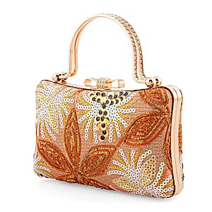La Marey Orange Faux Leather Sequin Phone Bag with Shoulder Strap