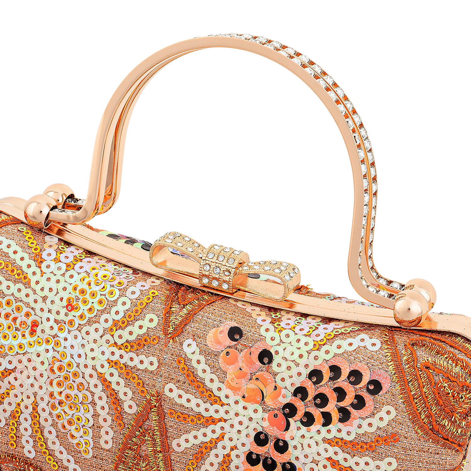 La Marey Orange Faux Leather Sequin Phone Bag with Shoulder Strap