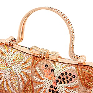 La Marey Orange Faux Leather Sequin Phone Bag with Shoulder Strap