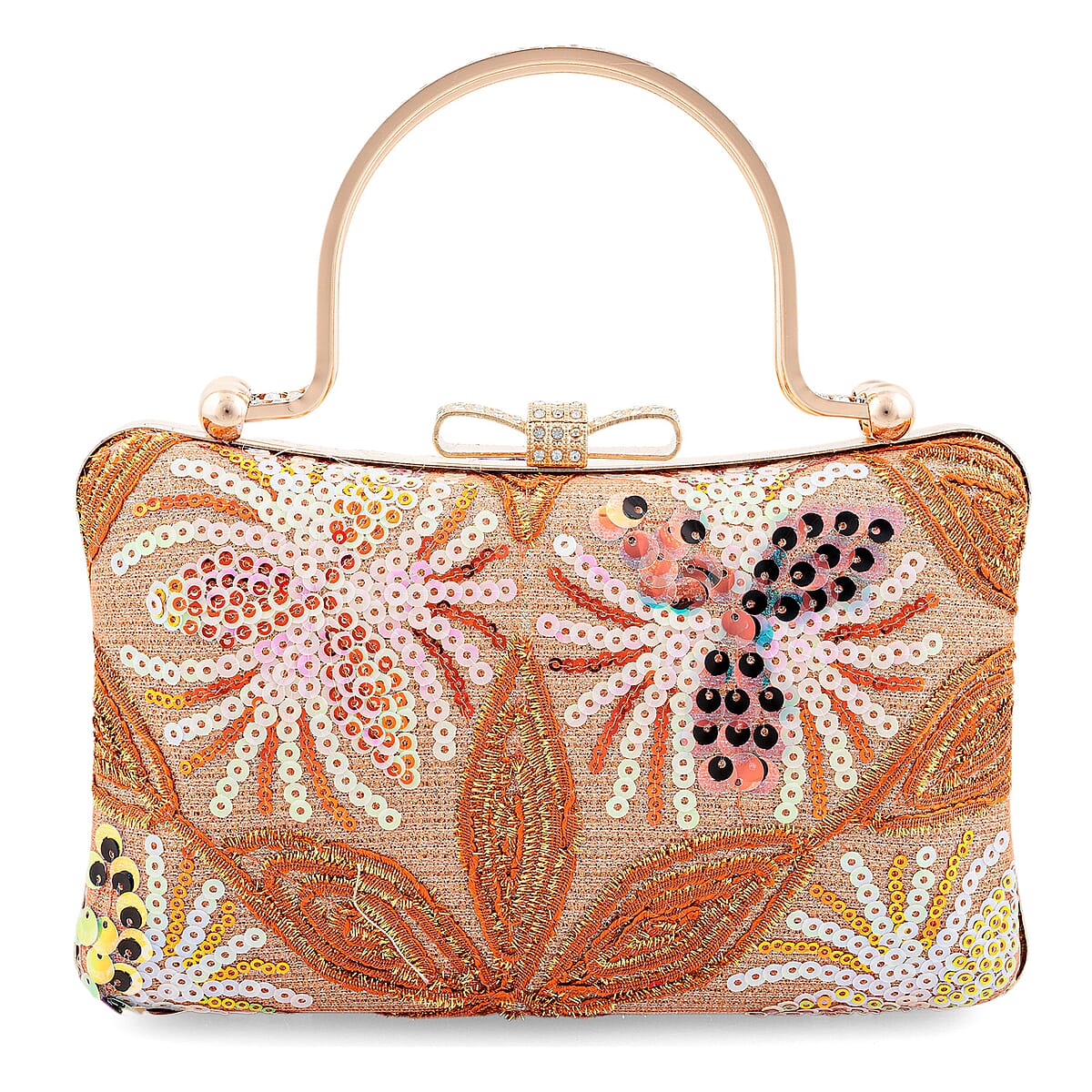 La Marey Orange Faux Leather Sequin Phone Bag with Shoulder Strap image number 4
