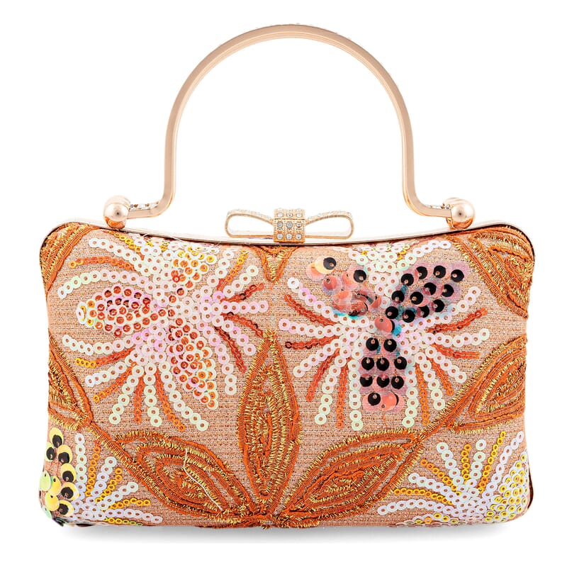 La Marey Orange Faux Leather Sequin Phone Bag with Shoulder Strap