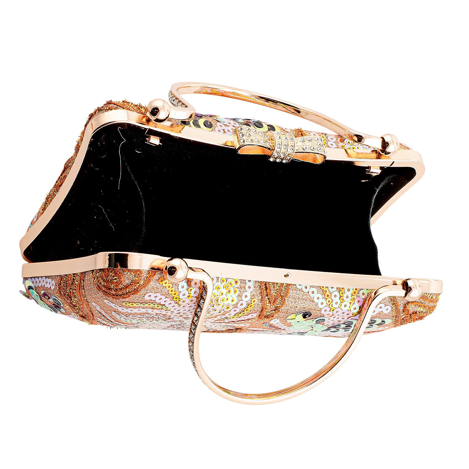 La Marey Orange Faux Leather Sequin Phone Bag with Shoulder Strap