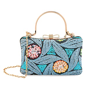 La Marey Blue Faux Leather Sequin Phone Bag with Shoulder Strap
