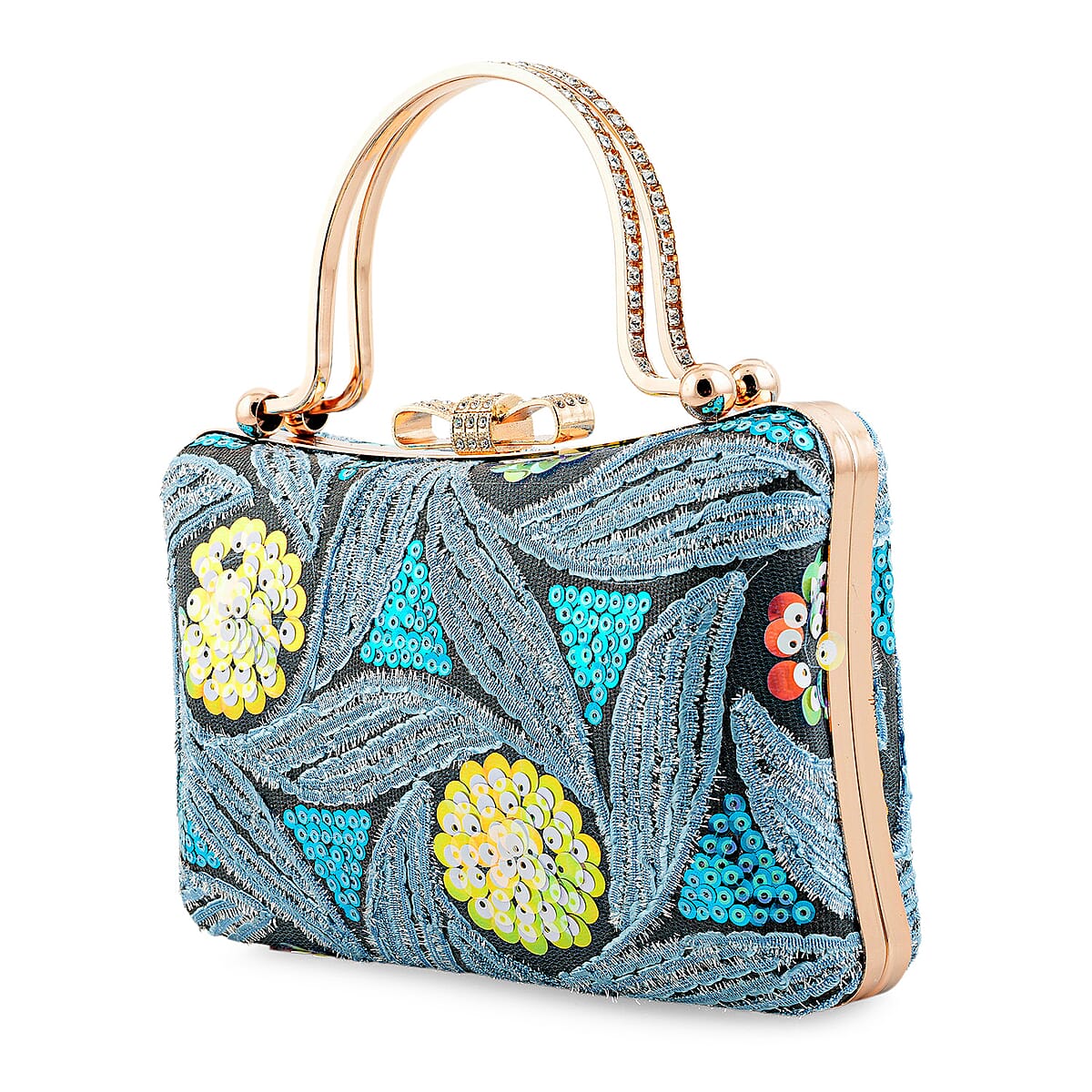 La Marey Blue Faux Leather Sequin Phone Bag with Shoulder Strap image number 1