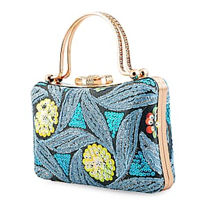 La Marey Blue Faux Leather Sequin Phone Bag with Shoulder Strap