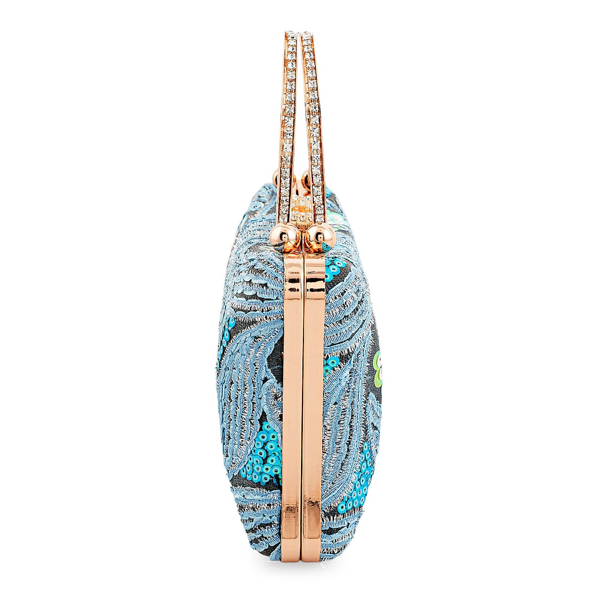 La Marey Blue Faux Leather Sequin Phone Bag with Shoulder Strap image number 2