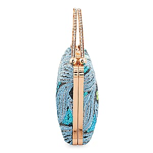 La Marey Blue Faux Leather Sequin Phone Bag with Shoulder Strap
