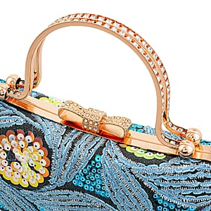 La Marey Blue Faux Leather Sequin Phone Bag with Shoulder Strap