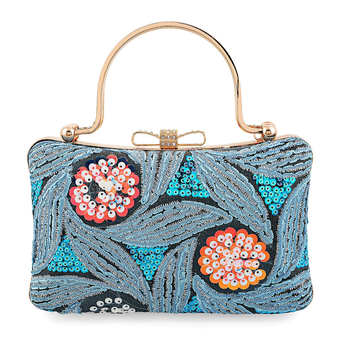 La Marey Blue Faux Leather Sequin Phone Bag with Shoulder Strap image number 4