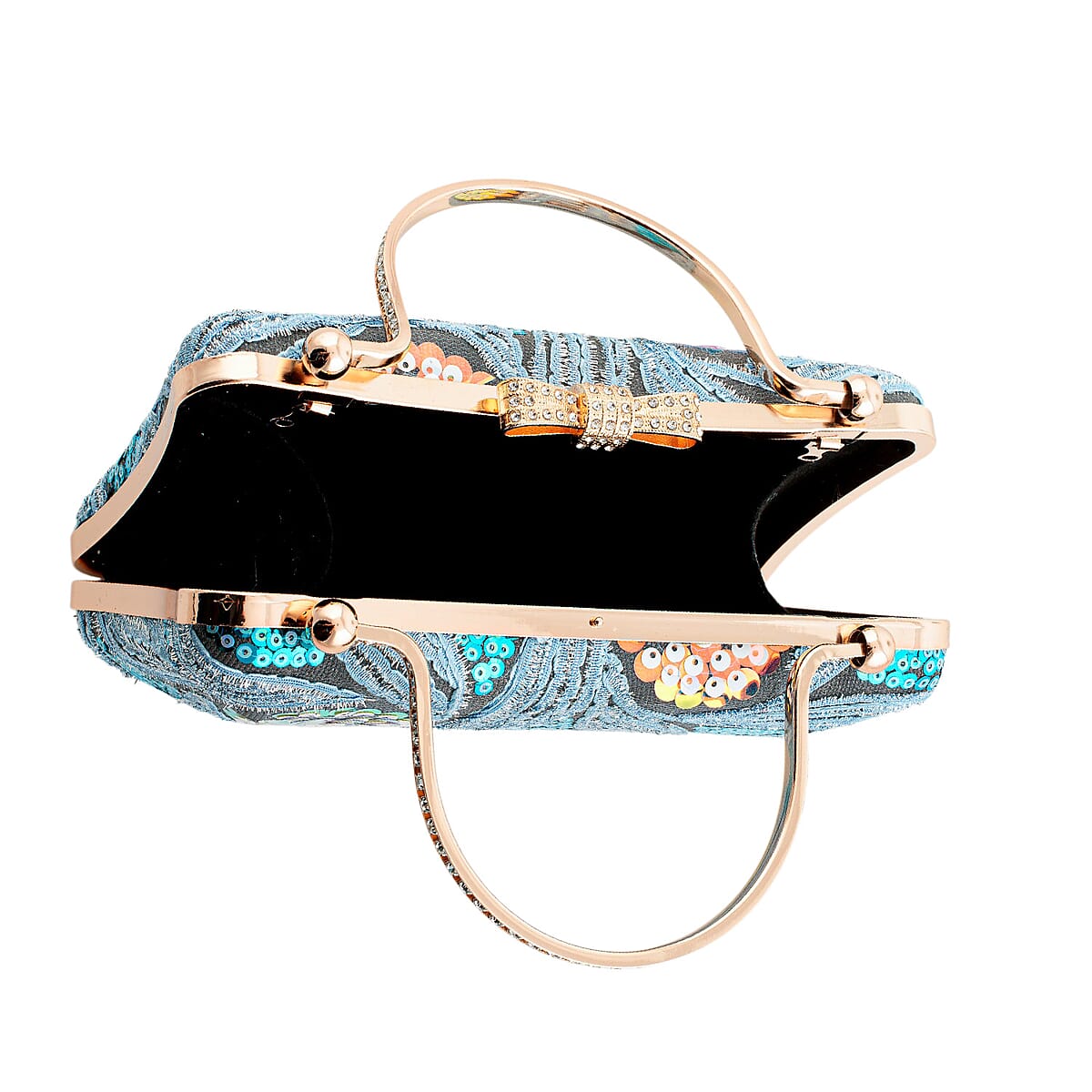 La Marey Blue Faux Leather Sequin Phone Bag with Shoulder Strap image number 5