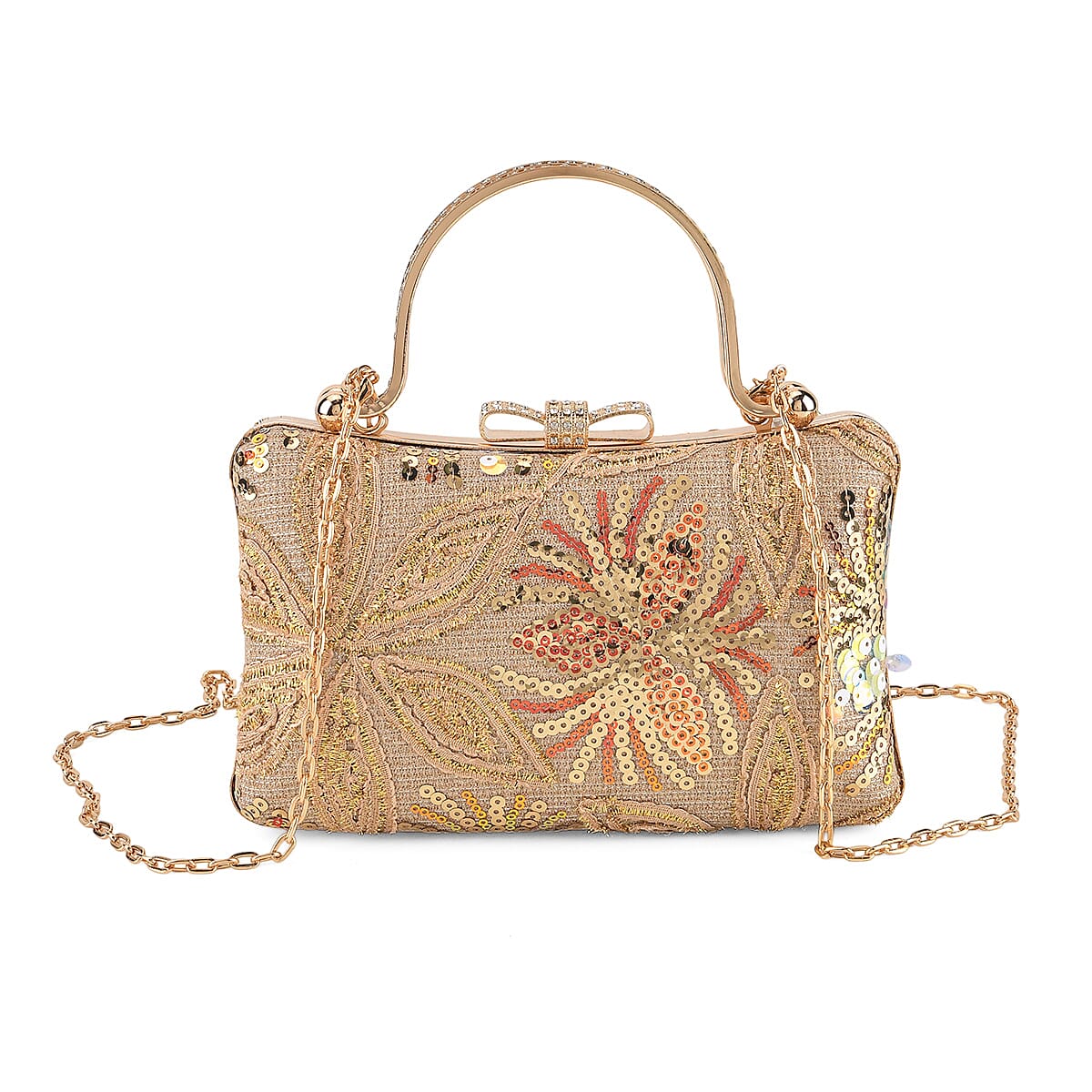 La Marey Gold Faux Leather Sequin Phone Bag with Shoulder Strap
