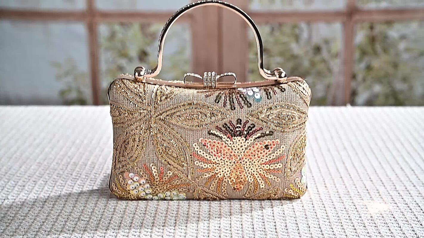 La Marey Orange Faux Leather Sequin Phone Bag with Shoulder Strap
