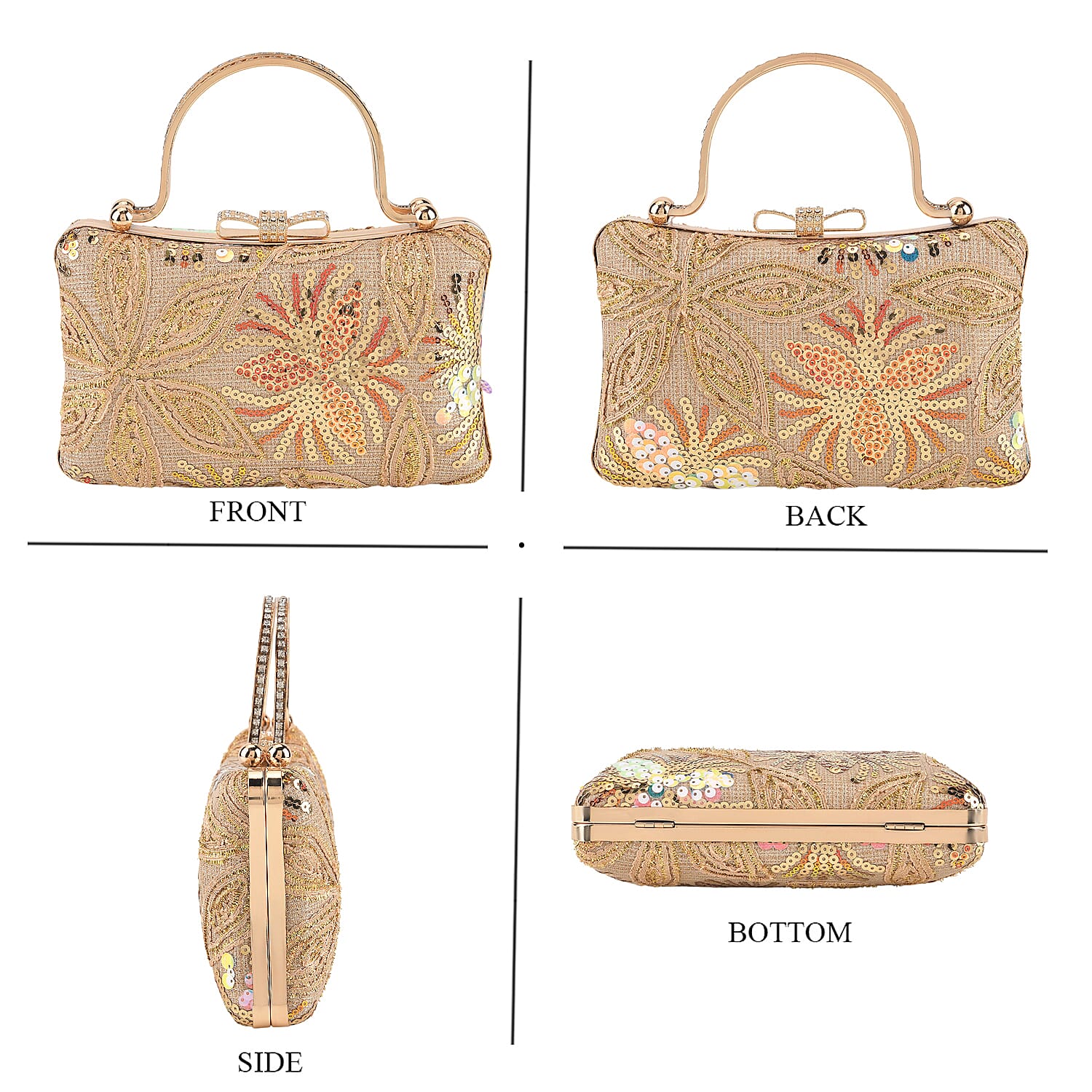 La Marey Gold Faux Leather Sequin Phone Bag with Shoulder Strap