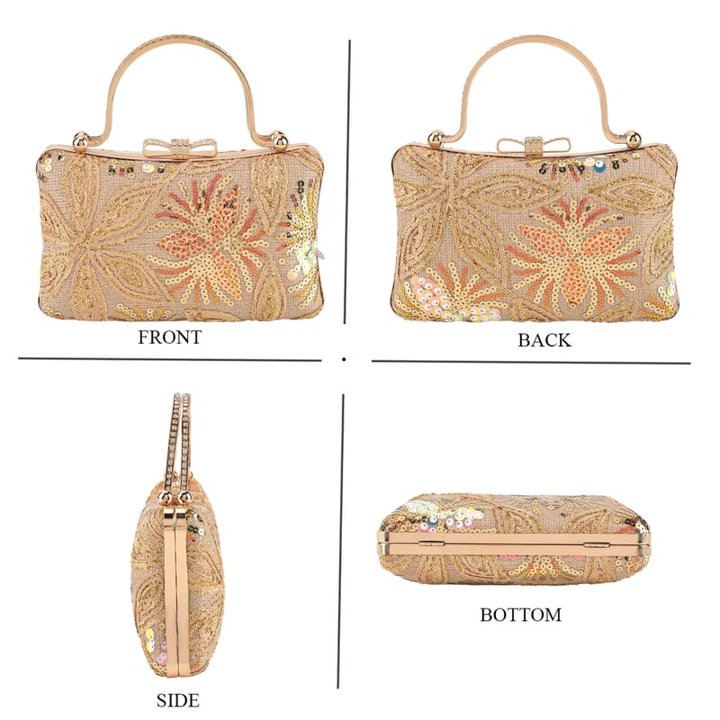 La Marey Gold Faux Leather Sequin Phone Bag with Shoulder Strap